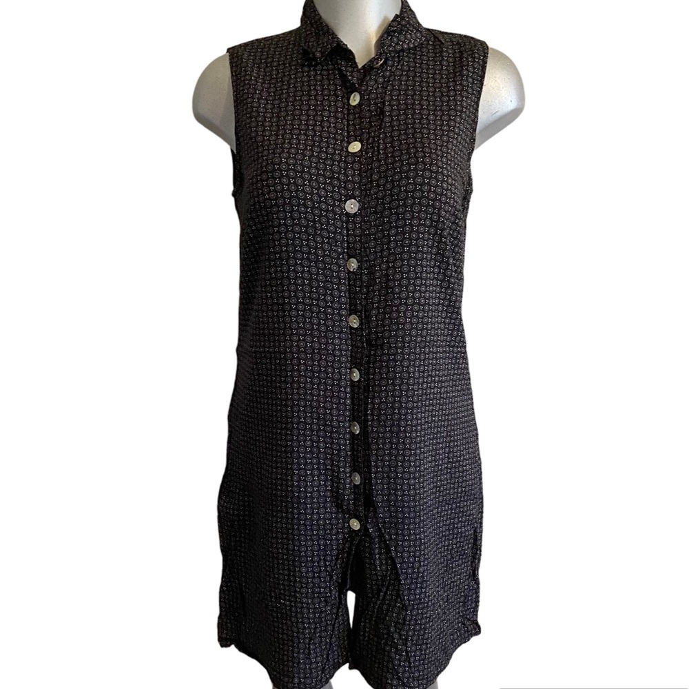 Vintage Studio Shirt Dress Sleeveless Polka Dot Mother of Pearl Buttons Coastal